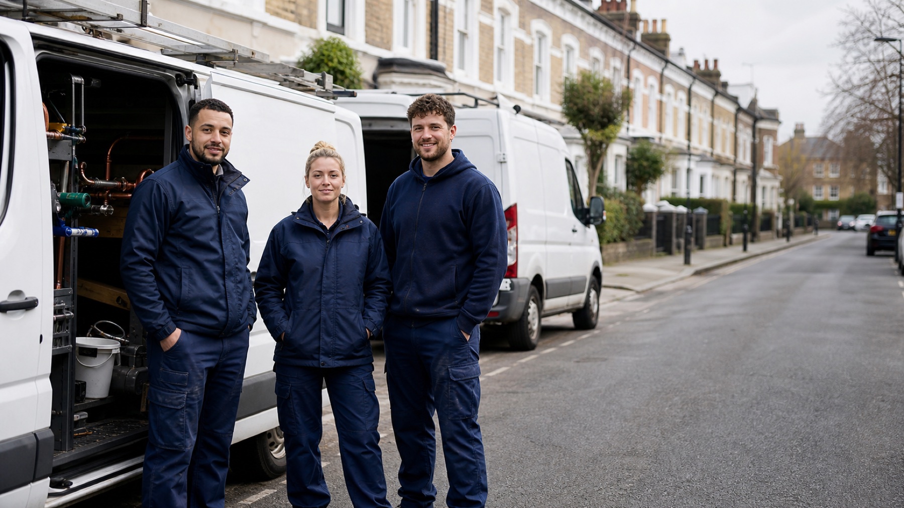 Established plumbing team and work vans